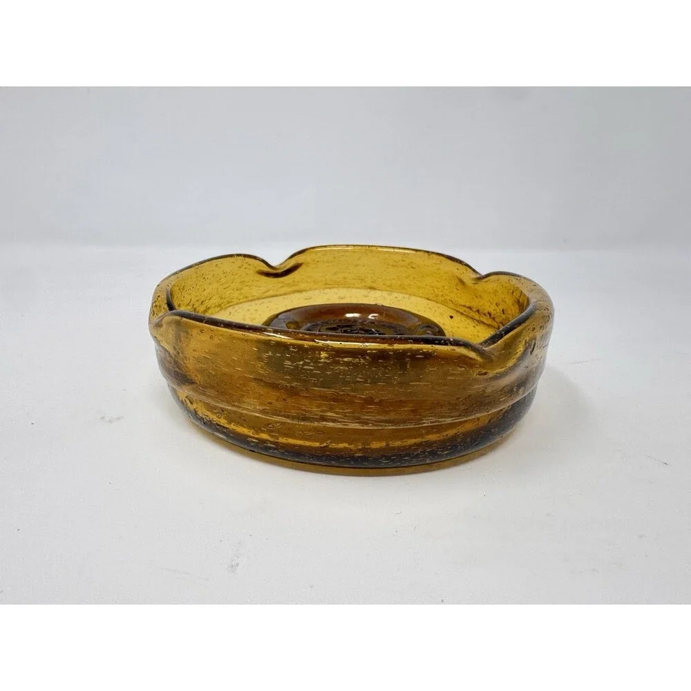 Vintage Amber Glass Ashtray with Logo MCM 4”